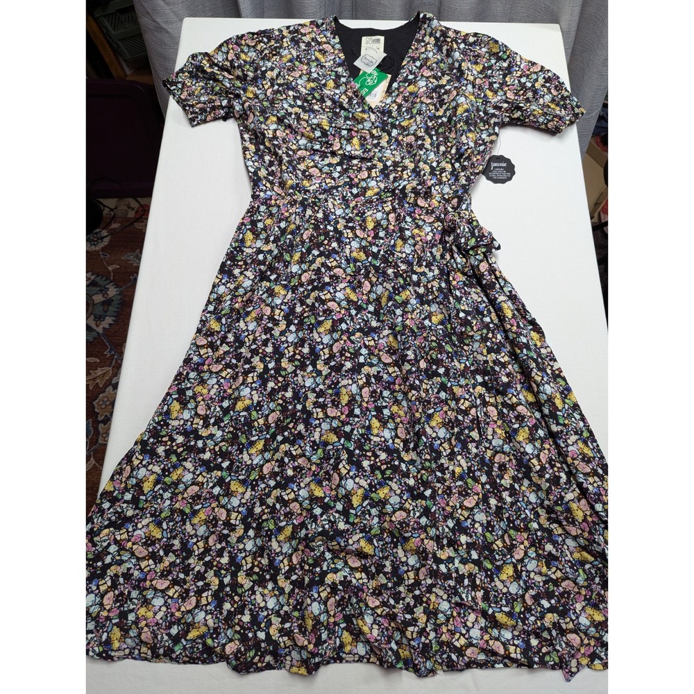 Joanie x Natural History Museum Savannah Meteor Wrap Dress Black Multi Size 12